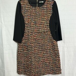 Jade Black Multicolored Knee Length Tweed Dress with 3/4 Sleeves
